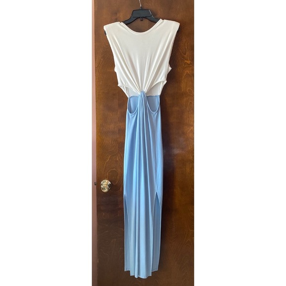 Five‎ Points Boutique Maxi Dress Cutout Slit Sleeveless Blue White Size L NWT - Picture 1 of 9